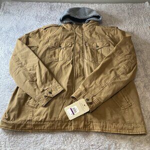 Levi's Jacket Mens XXL Brn Faux Fur Lined Hoodie Heavy Duty Field Barn Chore NEW
